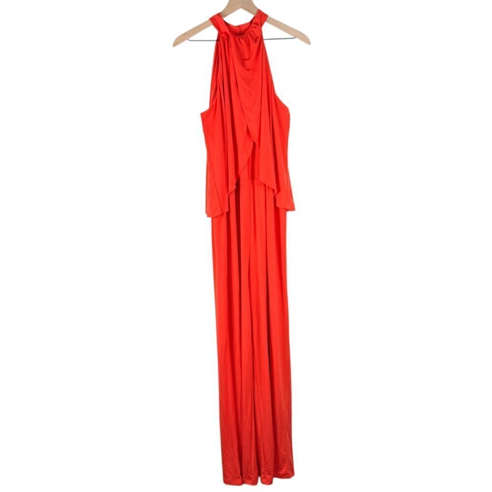 NWT Chicos Orange Ruffle Draped Halter Wide Leg Jumpsuit